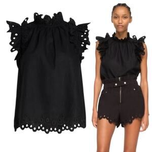 Sea New York Lee Eyelet Embroidered Top in Black
